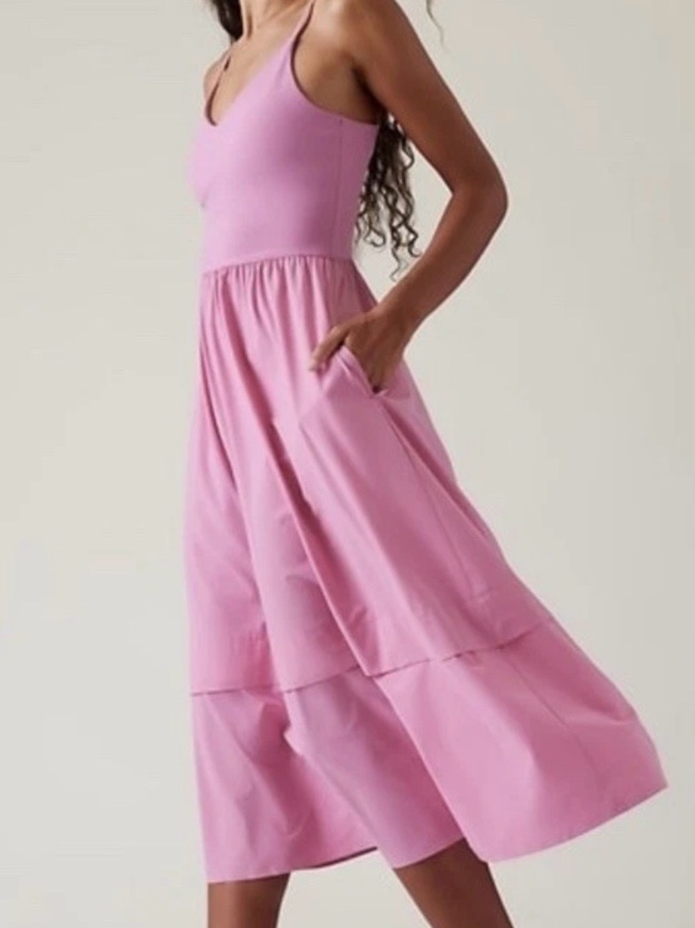 Athleta Pink Sleeveless Tiered Maxi Dress